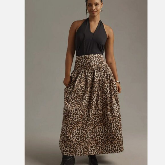 Anthropologie Mare Mare Basque-Waist Maxi Skirt Leopard Animal Print 2X NWT Plus - Picture 1 of 13
